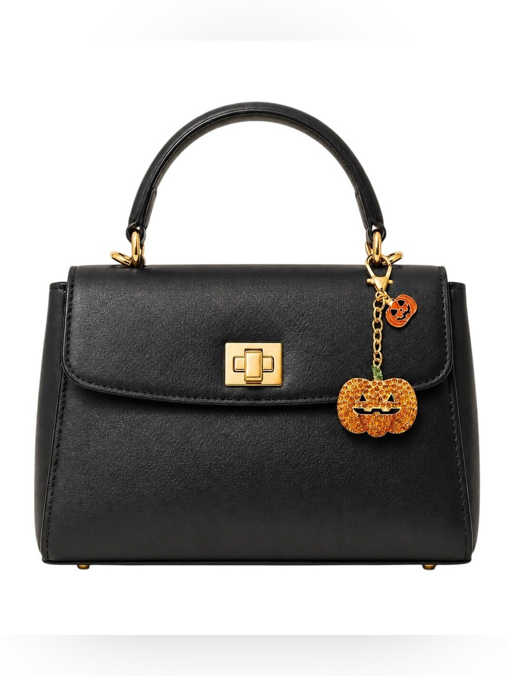 Jack-o'-lantern Orange Allover Rhinestone Pumpkin 1.75" Gold Keychain Bag Charm